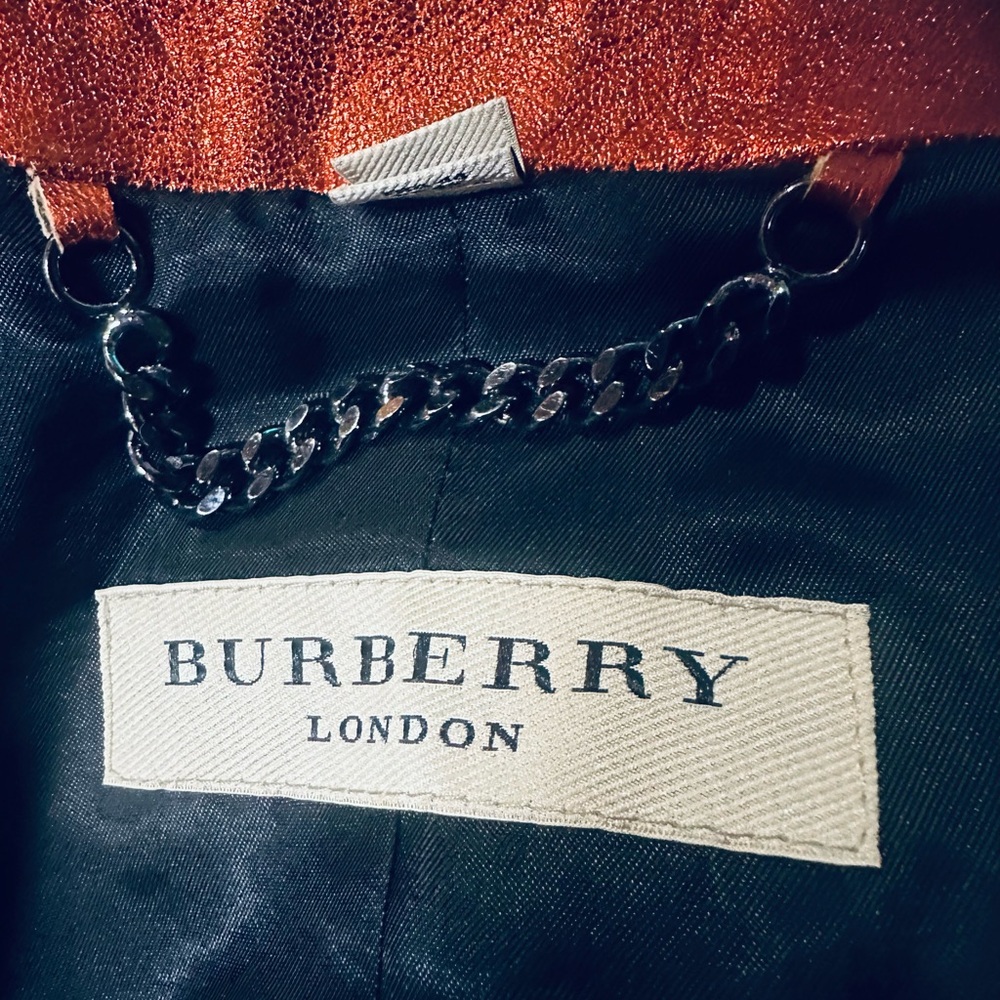 Burberry London Metallic Burnt Orange Copper Cropped Goat Leather Jacket - Picture 10 of 11